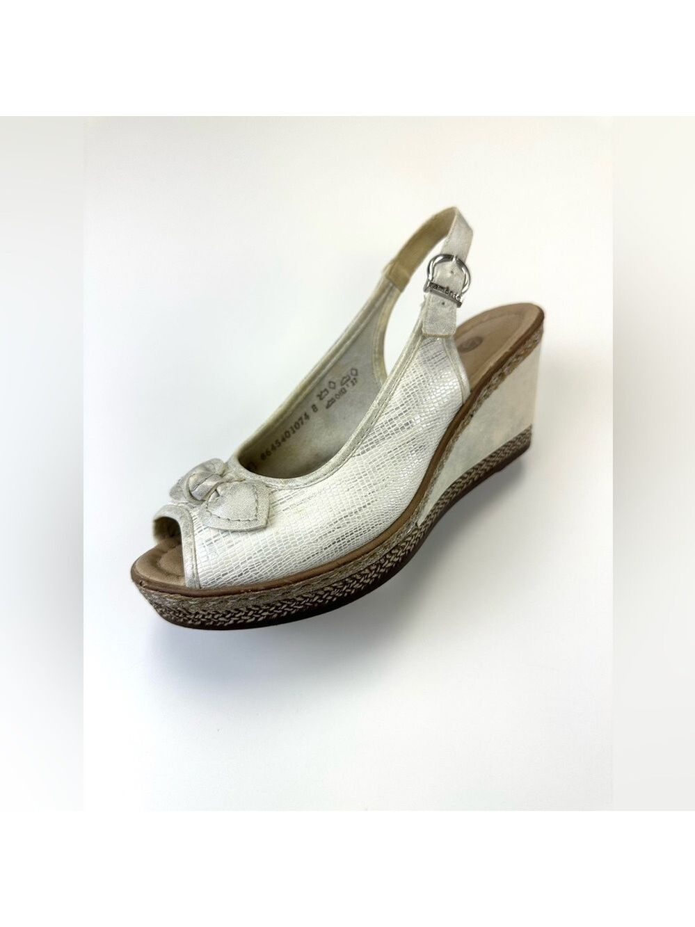 Remonte White Leather Peep Toe Slingback Wedge Sandals Womens Size 37 EU Comfort